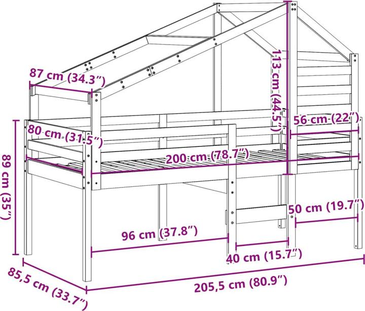 Produktbild VidaXL Hochbett mit Dach (80 x 200 cm)