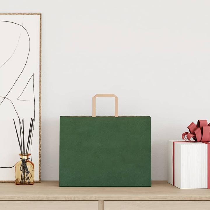 Immagine prodotto VidaXL Sacchetti di carta kraft 250 pezzi con maniglia verde 32x17x25 cm (Borsa da regalo, 250 x)
