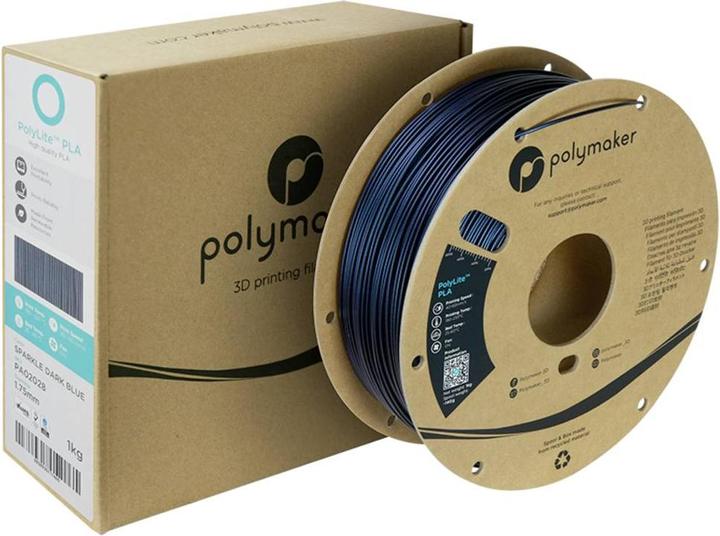Produktbild Polymaker PolyLite PLA Sparkle Dark Blue 1.75mm 1kg (PLA, 1.75 mm, 1000 g, Blau)