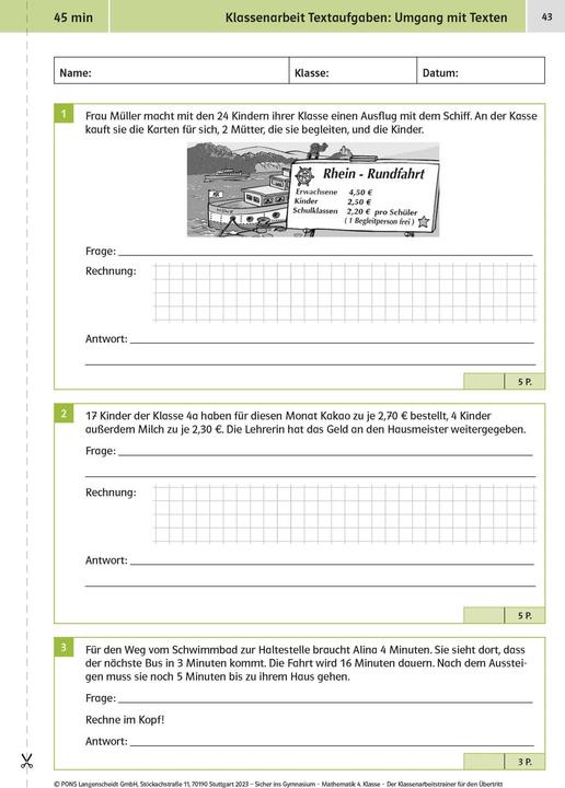 Produktbild Sicher ins Gymnasium: Klassenarbeitstrainer für den Übertritt Mathematik 4. Klasse (Deutsch, 2023)