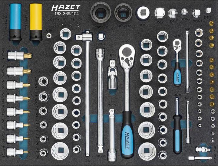 HAZET Steckschlüssel Satz 163-369/104 ∙ Vierkant6,3 mm (1/4 Zoll), Vierkant12,5 mm (1/2 Zoll), Vier…