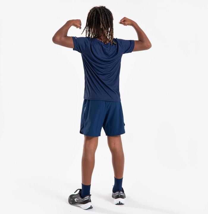 Actual product image Kiprun Laufshirt kurzarm Kinder atmungsaktiv - 500 Dry+ marineblau/grau (140)
