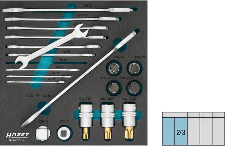 Produktbild HAZET Schraubenschüssel- / Steckschlüssel Satz 163-211/20 ∙ Vierkant20 mm (3/4 Zoll) ∙ Aussen Sechsk…
