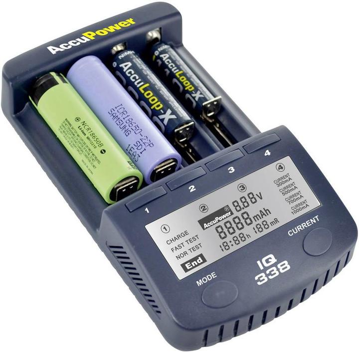 AccuPower Round Cell Charger NiCd, NiM (14500, 18650, AA, CR123A, Battery + charger)