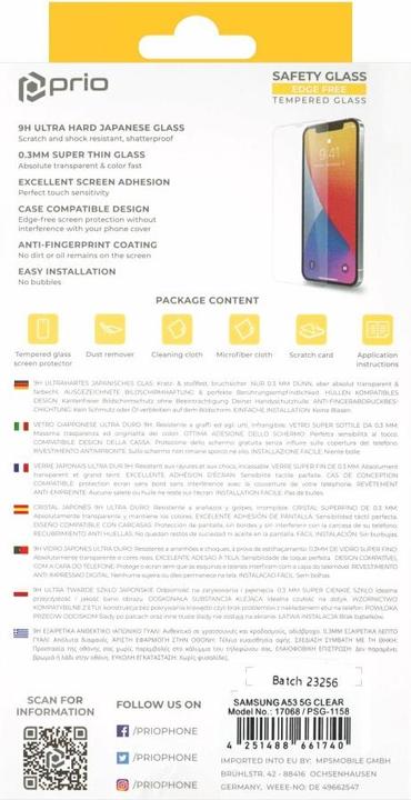 Image du produit prio Protection d'écran en verre blindé pour Samsung A53 5G clair (1 pièce(s), Samsung Galaxy A53 5G)