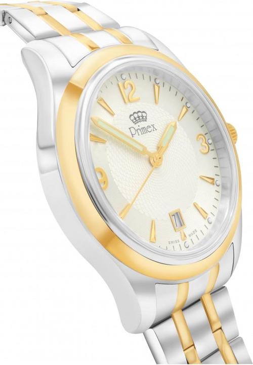 Produktbild Primex Montre Swiss Made - Bracelet Metal Bicolore - Cadran Noir - Etanche 50 M (Analoguhr, 25 mm)