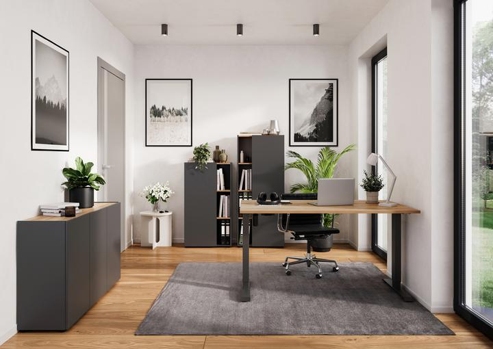 Actual product image Germania Boras height-adjustable desk cashmere rectangular, C-foot frame black 140.0 x 80 (140 x 71 cm)