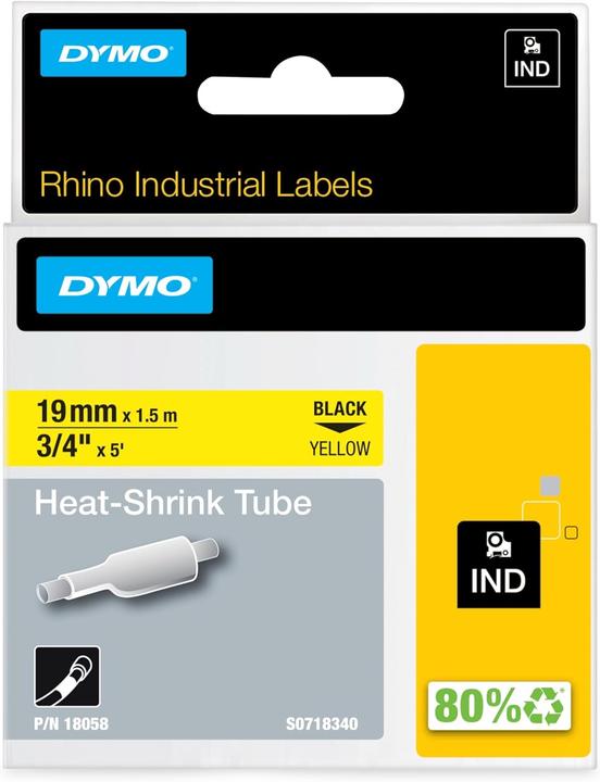 Actual product image Dymo Schrumpfschlauch-Kabeletiketten (19 mm x 1,5 m) (1.90 cm, Yellow)