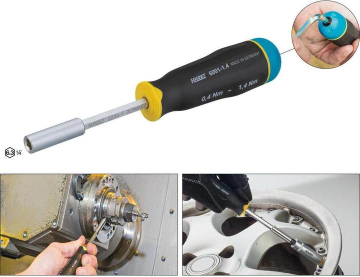 Actual product image HAZET Torque screwdriver 6001-1.4/3 ∙ Nm min-max: 0.4 - 1.4 Nm ∙ Tolerance: 15% ∙ Hexagon, hollow 6… (1/4", 0.40 Nm, 1.40 Nm)