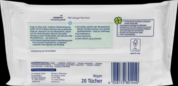 Produktbild dm babylove Händereinigungstücher (20 Stück)