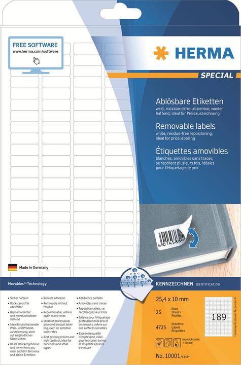 Image du produit HERMA Étiquettes détachables A4
