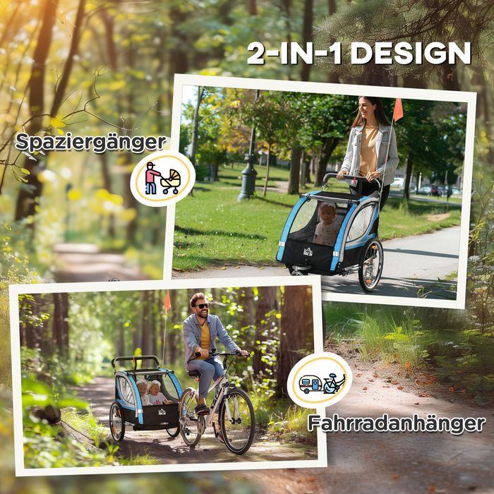 Image du produit Swisshandel24 Remorque vélo 2en1, pivotant à 360°, acier Oxford, bleu+noir