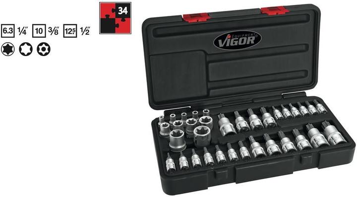 Actual product image Vigor T Socket set ∙ V1781 ∙ Square6.3 mm (1/4 inch), Square10 mm (3/8 inch), V...