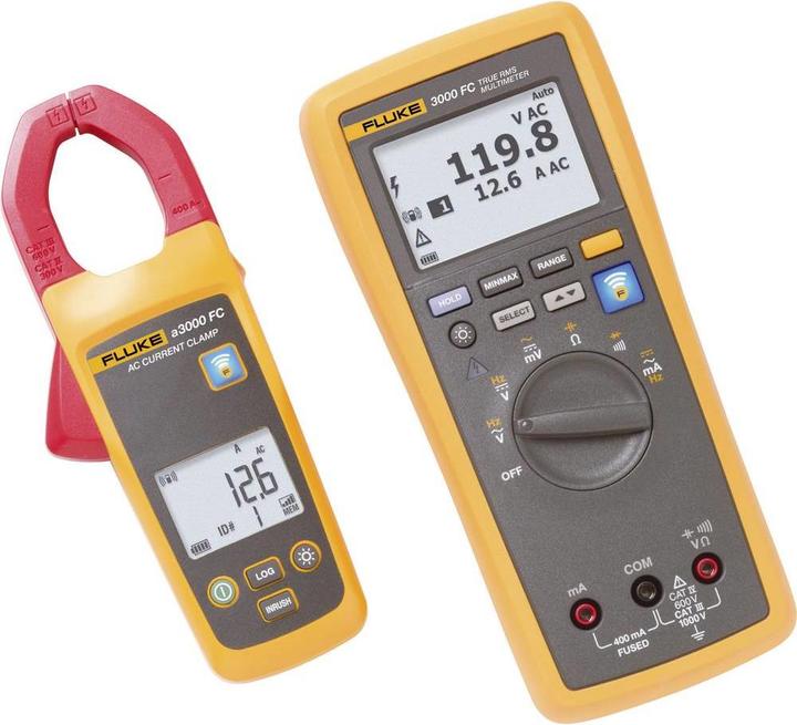 Multimetro wireless FLK-3000 FC - Modulo pinza wireless AC FLK-A3000 FC - Puntali TL175 - Clip a coccodrillo AC175 - Custodia imbottita - Batterie - Istruzioni per l'uso.