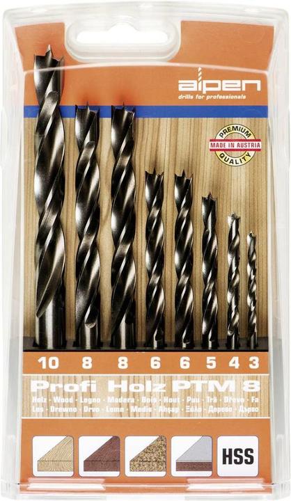 Actual product image Alpen Wood twist drill set 8 pieces (6 mm, 10 mm, 3 mm, 5 mm, 8 mm, 4 mm)