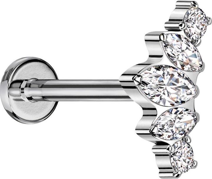 Immagine prodotto Star Piercing Micro labret filo interno argento tre ovali e due cristalli rotondi argento (senza ottone, Titanio G23)