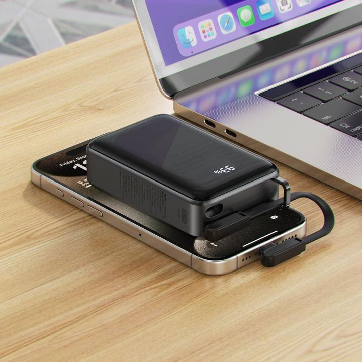 Actual product image Acefast M4 PD 67W 20000mAh Powerbank with built-in cable - black (20000 mAh, 67 W, 67 Wh)