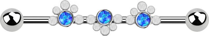 Produktbild Star Piercing Barbell silber zwei Kugeln gepunktete Welle drei Opale blau (ohne Messing, Chirurgenstahl 316L)