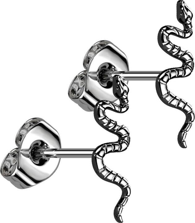 Star Piercing Orecchini a perno senza filo argento serpente nero (senza ottone, Titanio G23)