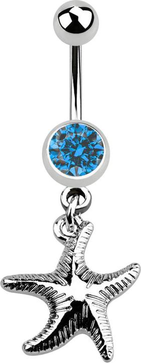 Produktbild Star Piercing Banane silber mit Anhänger Seestern hellblau (ohne Messing, Chirurgenstahl 316L)