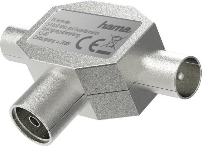 Hama Antennen-Verteiler, Koax-Kupplung- 2 Koax-Stecker, Metall (3.50 dB, Verteiler und Abzweiger)