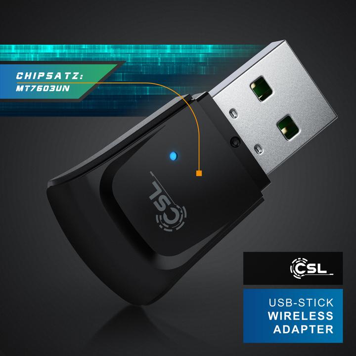 Actual product image CSL WLAN dongle, 300 Mbit/s USB stick WiFi adapter 2.4 Ghz 2T2R, gain 18 dBm, WEP WPA WPA2 (USB 2.0)