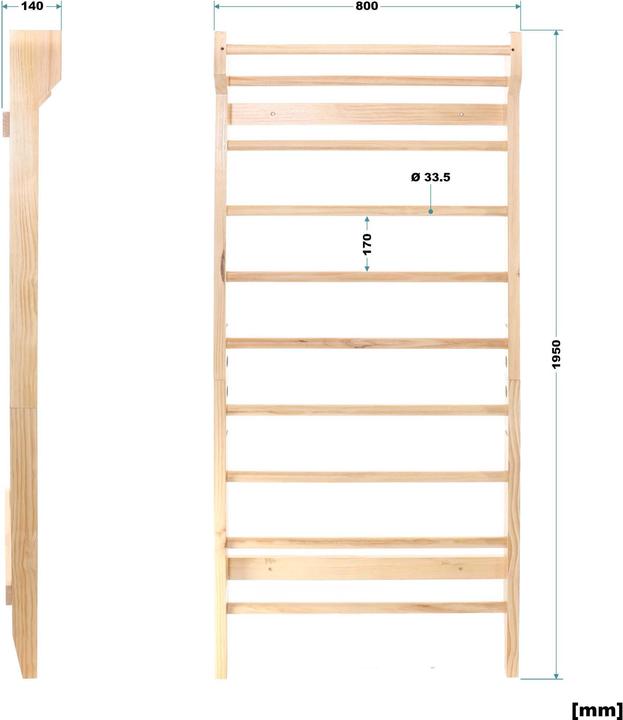 Immagine prodotto Wiltec Barre da parete Toboli in legno 195 cm parete da arrampicata parete da ginnastica parete fitness