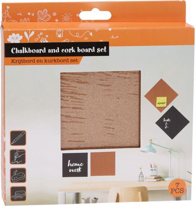 Produktbild Casativo 4 Kreidetafeln und 3 Kork Pinnwände mit 1 Kreidestift, 21 Klebepunkten und 6 Pins, je 22 x 22 cm (Kombitafel, 22 x 22 cm)