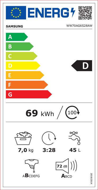 Energie-Label Samsung WW70AG6S28AW Slim 7Kg AI Control Waschmaschine (7 kg, Links)