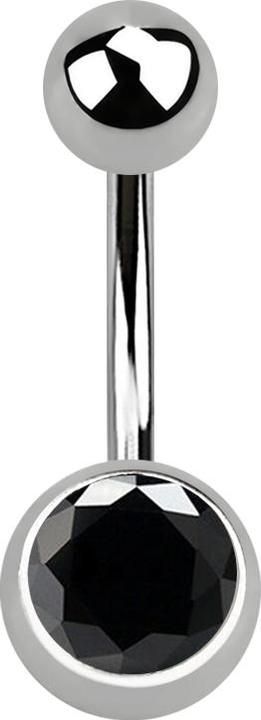 Produktbild Star Piercing Banane silber mit Kugel und Kugel Kristall schwarz (ohne Messing, Titan G23)