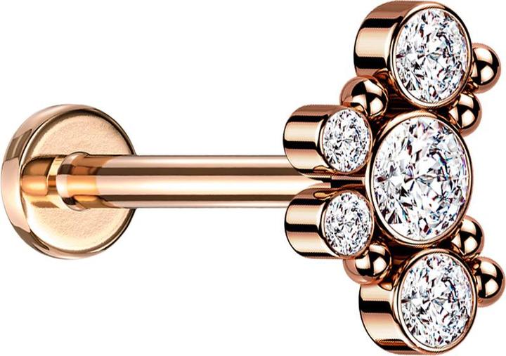 Actual product image Star Piercing Micro Labret inner thread rose gold six balls five crystals silver (Surgical steel 316L)