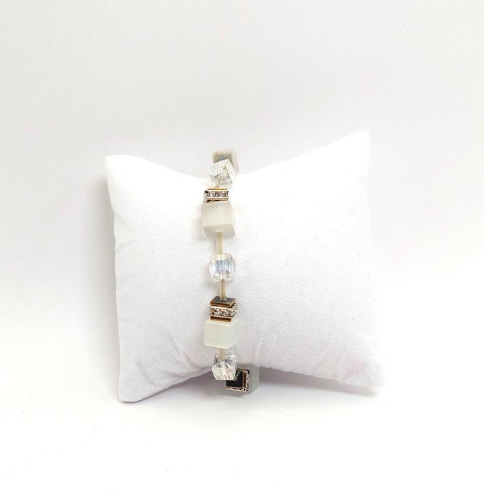 Produktbild Signé Signè Armband mit Würfel Weiss Edelstahl rhodiniert No.2 (Metall, Glas, Bleifrei, Cadmiumfrei, Messing rhodiniert, Edelstahl, synthetische Kristalle, Nickelfrei)