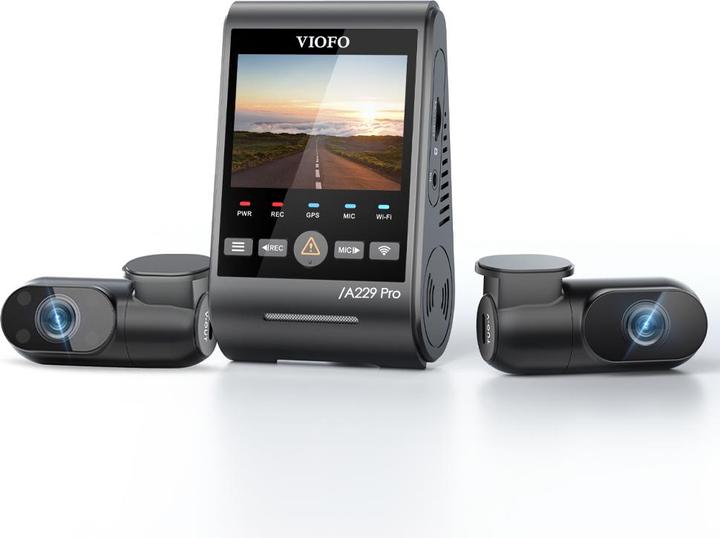 Viofo A229 Pro 3CH (Ricevitore GPS, Microfono incorporato, Display integrato, WiFi, Accelerometro, Visione notturna, 4K)