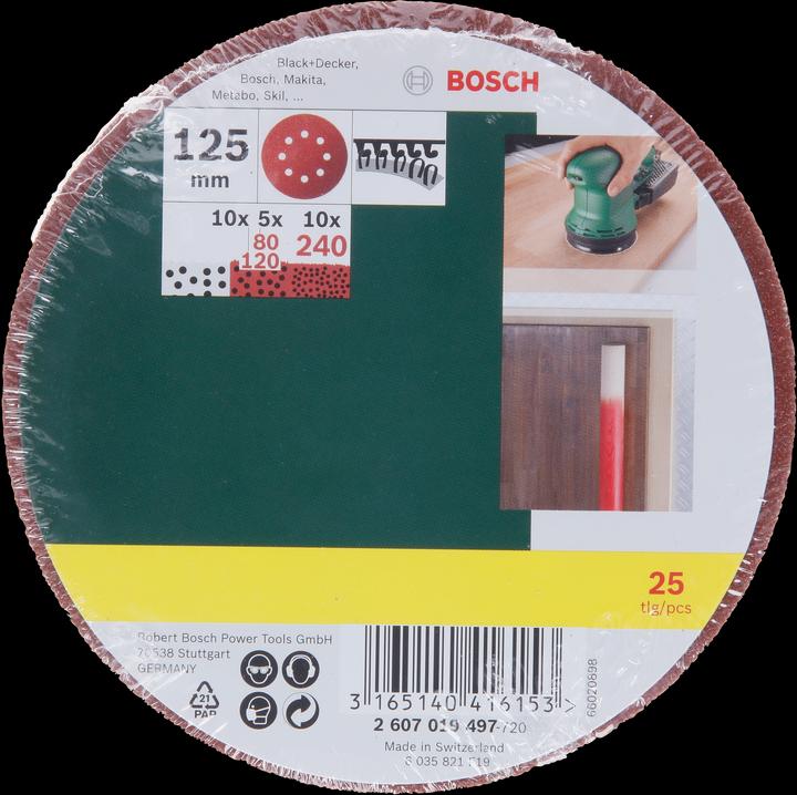 Produktbild Bosch Zubehör Schleifblatt-Set für Exzenterschleifer, 25-teilig, 8 Löcher, 125 mm, 80 - 240 (80, 120, 240)