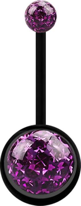 Star Piercing Banane schwarz mit zwei Kristallkugeln violett Epoxy Schutzschicht (Bioflex, ohne Messing)