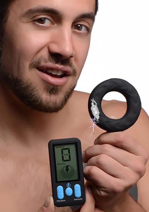Actual product image Zeus Electrosex 5X E-Stim Pro Silicone Vibrating Cock Ring + Remote (7.60 cm)