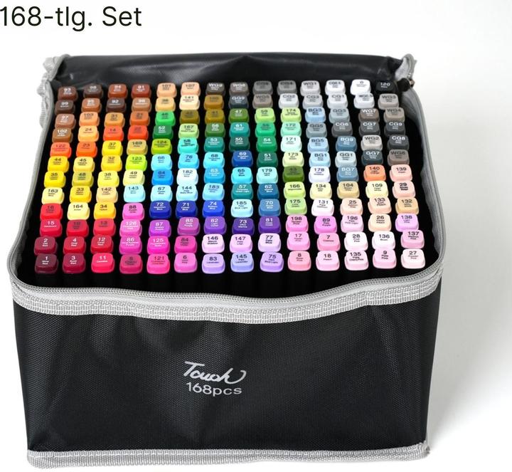 Actual product image Hermex 168-piece set of double-tip felt-tip pens Dual Marker Double-sided pens Twin Marker (Multicoloured, 6 mm, 168 x)