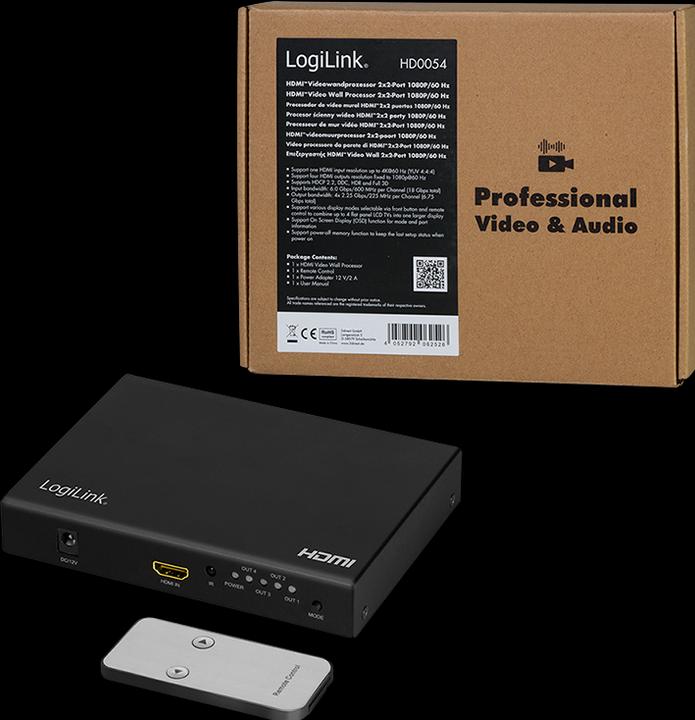 Produktbild LogiLink HDMI-Videowand-Prozessor, 2x2-Port, 4K/60 Hz, HDR, RC
