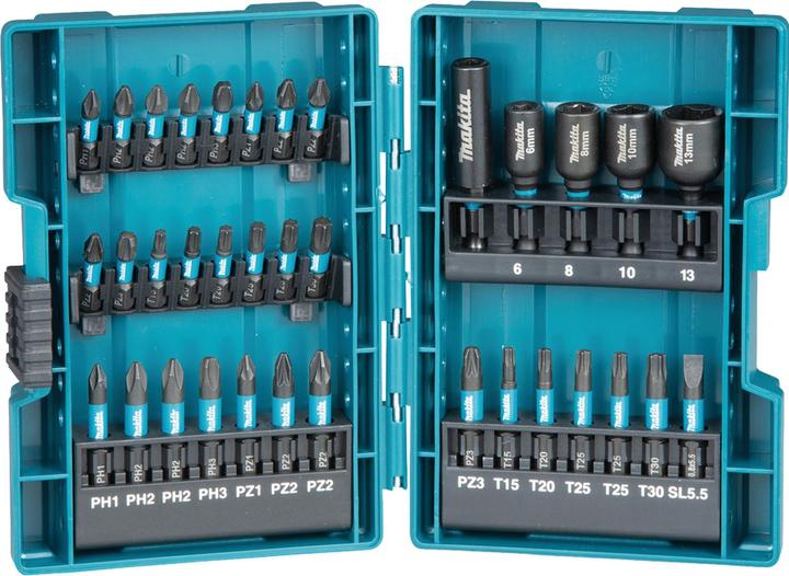 Makita Bit-Set (Kreuz Phillips PH M1, Kreuz Phillips PH M2, Kreuz Phillips PH M3, Kreuz Pozidriv PZ M1, Kreuz Pozidriv PZ M2, Kreuz Pozidriv PZ M3, Innensechsrund TX M15, Innensechsrund TX M25, Innensechsrund TX M20, Innensechsrund TX M30)