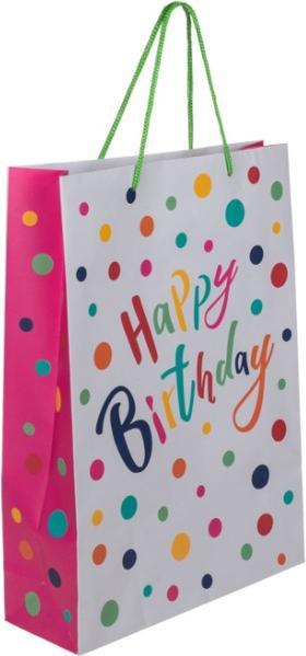 Produktbild G. Wurm Geschenktüte, Happy Birthday mit bunten Punkten aus Papier/Pappe Grau (B/H/T) 25x34x8cm (1 x)