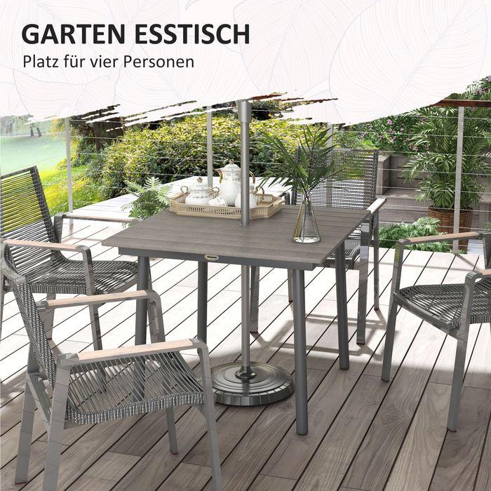 Image du produit Swisshandel24 Table de jardin table à manger 4 personnes trou de parapluie cadre à lattes HDPE gris foncé (90 cm)