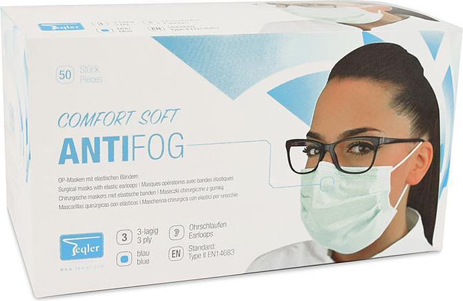 Produktbild Teqler Antifog Masken, 50 Stk. elastische Ohrbänder hellblau (Schutzklasse II, 50 x)