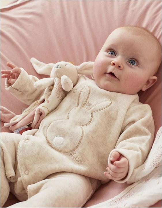 Actual product image Noukies Romper suit velour with rabbit beige size 80 (80)