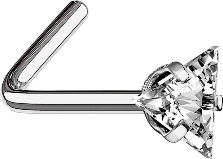 Image du produit Star Piercing Nasenstecker gewinkelt silber dreieckiger Kristall silber gefasst (Titane G23, sans laiton)