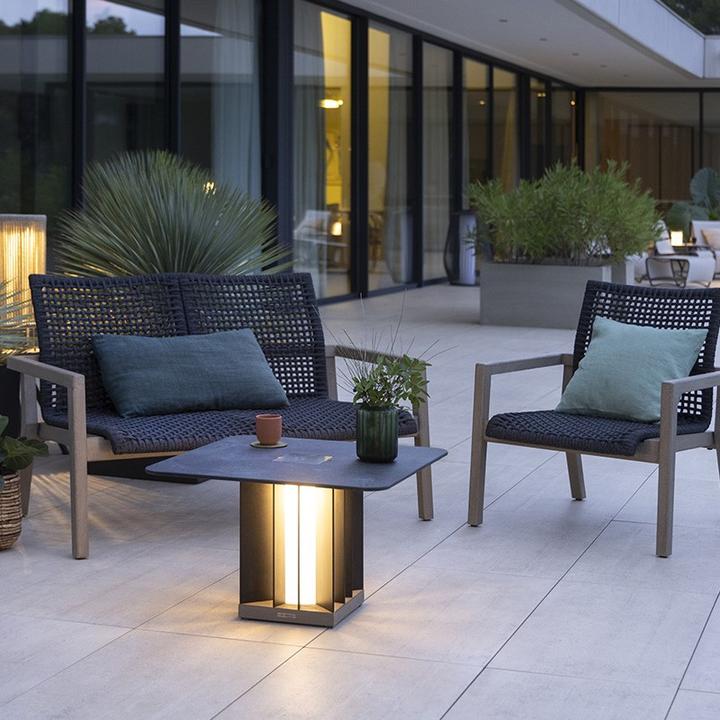 Actual product image Les Jardins Table basse lumineuse Teckalu alu noir, HPL ardoise, duratek TA04600