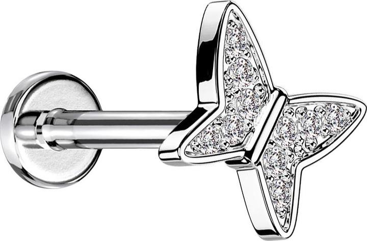 Image du produit Star Piercing Micro Labret femelle argenté Cristaux de papillon argentés (Acier chirurgical 316L, Laiton)