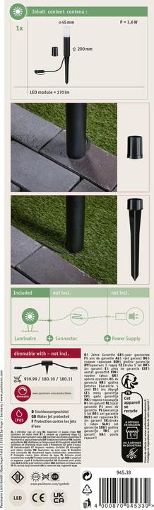 Productafbeelding Paulmann Plug & Shine Flarea 20 cm 3000 K basisarmatuur, uitbreiding (270 lm, IP65)