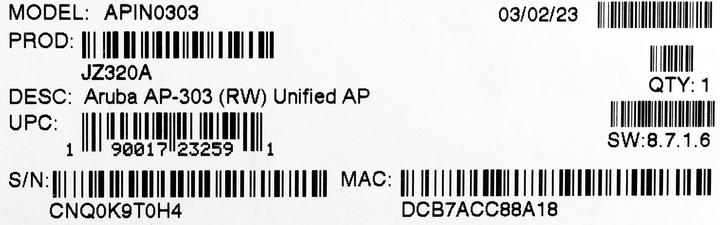 Actual product image Aruba AP-303 (RW) Unified AP (867 Mbit/s)