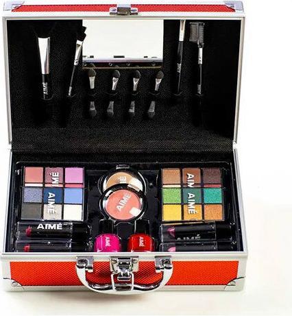 Actual product image MYA Cosmetics Aime Beauty Maletin Rojo 24 Sombras Pincel Labios Brocha Cepillo Cejas