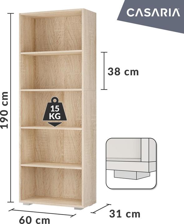 Immagine prodotto Casaria Scaffale libreria (190 x 60 x 28 cm)